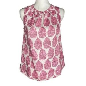 Boden Pink‎ White Blouse Top Shirt Size 2 Sleeveless 100% Linen Floral